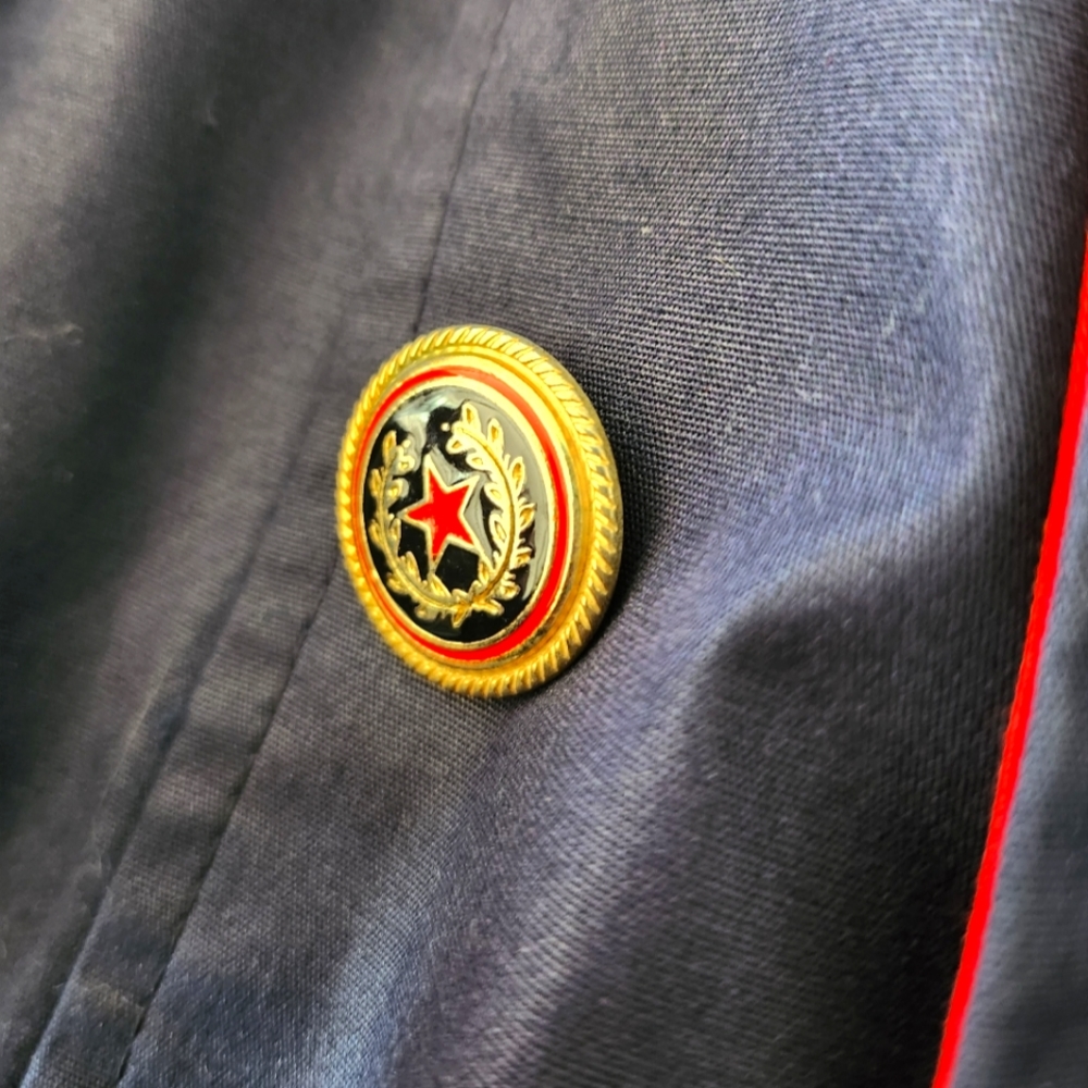 Vintage Italian Navy Blue & Red Trench Coat - Picture 6 of 13